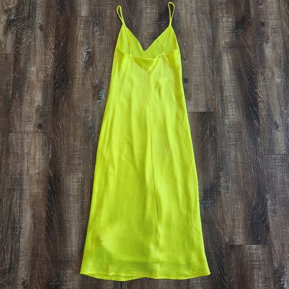 L'Agence Jodie V Neck Slip Dress in Chartreuse Yellow Silk Sleeveless 4 *Defect* - Picture 6 of 13